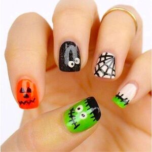 Halloween Goth Academia Ghost Frankenstein Pumpkin 24 Square Piece Nails